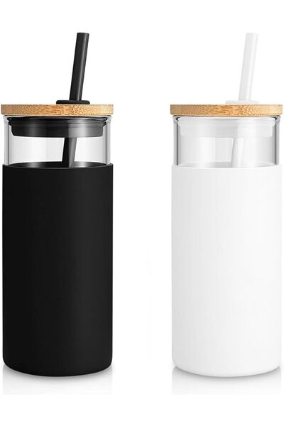 GENERAL Trunko 20oz (600ml) Glass Tumbler with Straw and Bamboo Lid and Silic...