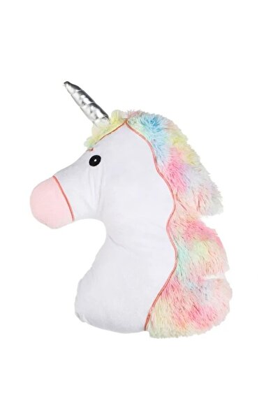 Generic Pernă decorativă în formă de unicorn alb cu coamă colorată 33 x 45 cm
