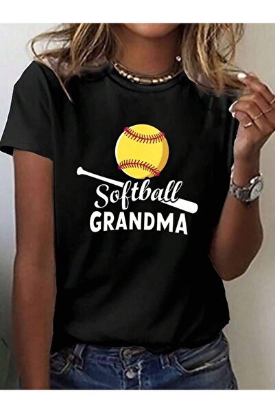2BIR Women's Softball Grandma Graphic-Shirt - Red Stitching Print Short Sleev...