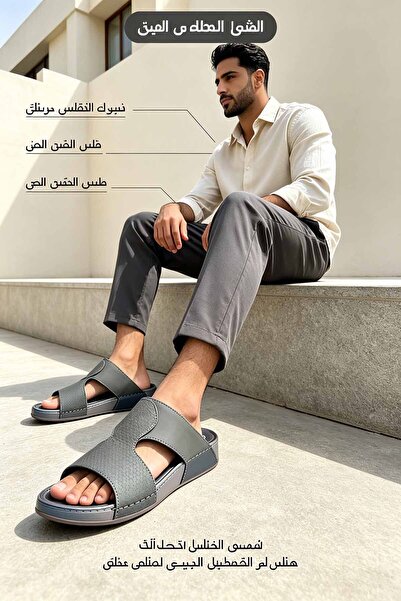 Khatwat Rijal صندل رجالي أسود من الجلد الصناعي، شبشب كاجوال للأعمال بحزام عري...