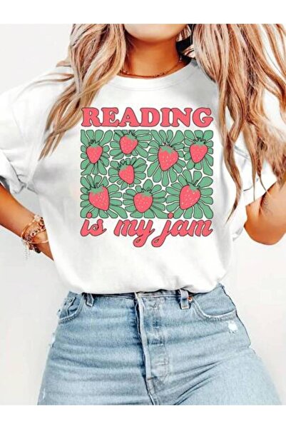 21JNRY تي شيرت نسائي بتصميم عتيق بطبعة "القراءة هي مفضلة لي" - بلوزة ناعمة وم...