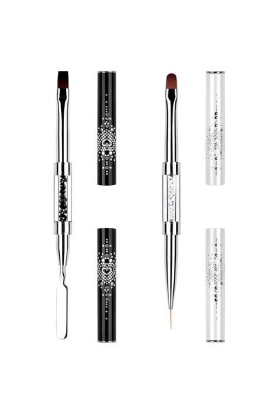 Choice Black White 2pcs B 2Pcs Double Ended Nail Art Brushes Oval Gel Nail Br...