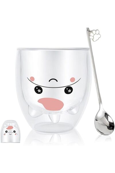 GENERAL Double Wall Insulated Glass Mugs with Cute Design for Espresso, Coffe...