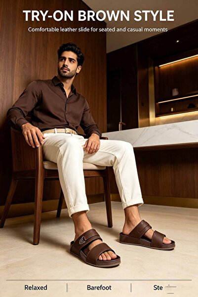 SaudEva Foot صندل رجالي أسود من الجلد الصناعي بحزامين، مشبك معدني قابل للتعدي...