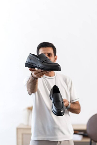 Kuback Kb-E7 Black Leather Black Sole Casual Men's Shoes