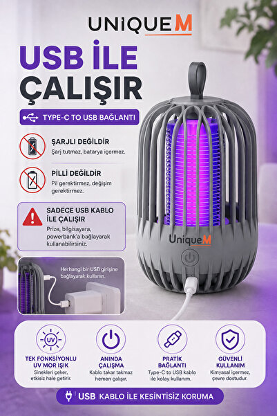 Uniquem USB ile Çalışan UV Sinek Sivri Kovucu 360° Etkili Mor Işıklı Taşınabilir Asılabilir Başucu Oda