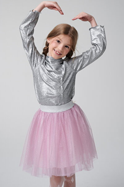 SheShe Glittery Gathered Blouse and Pink Tutu Skirt Set