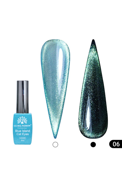 global fashion Ημιμόνιμο βερνίκι νυχιών Cat eye, Blue Island 8 ml, 06