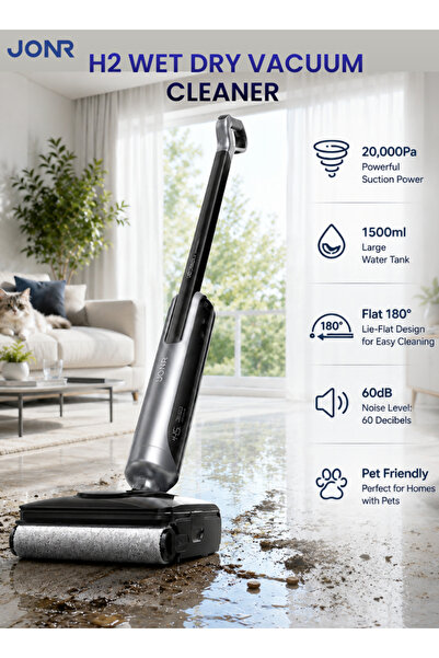 Jonr H2 Wet & Dry Vacuum Cleaner, 20,000Pa Powerful Suction, 180° Flat Cleani...
