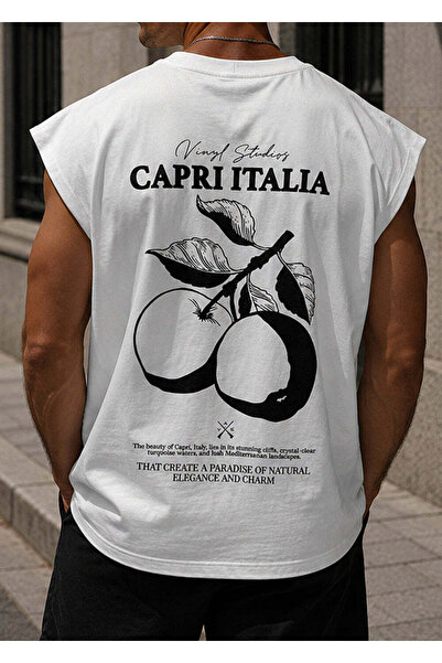 VINYL ART CLOTHING Ανδρικό Αμάνικο Λευκό T-shirt Capri Italia Oversized 46890-02