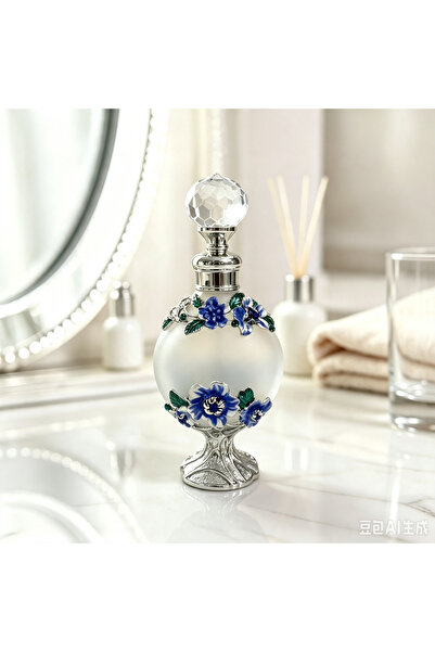 ARIANA 15ml Attar Oud Perfume Oil Bottle, Frosted Glass with Floral Metal Acc...