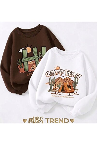 Kids Winter Boy's Hı Camptend Printed Comfortable Double Sweatshirt