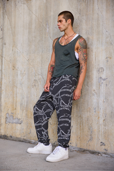 Superbluemexico Men's Jogger Pants with Elastic Waist and Cuffs