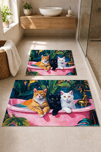 DEKOMOD Decorative Digital Printed Set of 2 Bath Mat Non-Slip Base Toilet Set