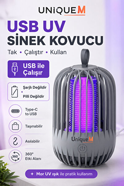 Uniquem USB ile Çalışan UV Sinek Sivri Kovucu 360° Etkili Mor Işıklı Taşınabi...