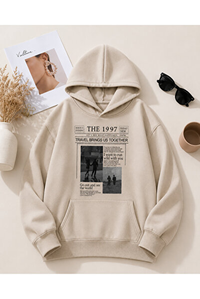 ZAVIXO Unisex Beige Oversized Hooded Sweatshirt