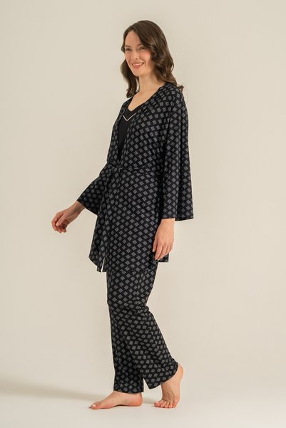Pierre Cardin Women's Black 3-Piece Pajama Set, Combed Cotton Modal Pajama Set, 50% Cotton 50% Modal