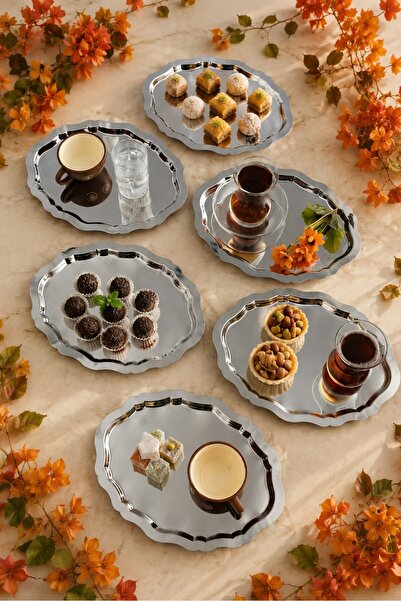 JASPER 12-Piece Stainless Steel Oval Coffee Presentation Tray Serving Tea Tra...