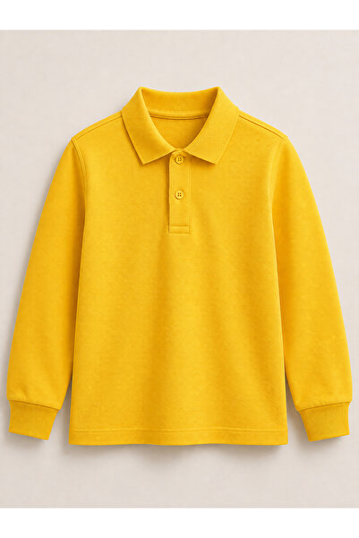 Bambino Unisex Çocuk Sarı Uzun Kollu Polo Yaka Okul Tişörtü – %100 Pamuk