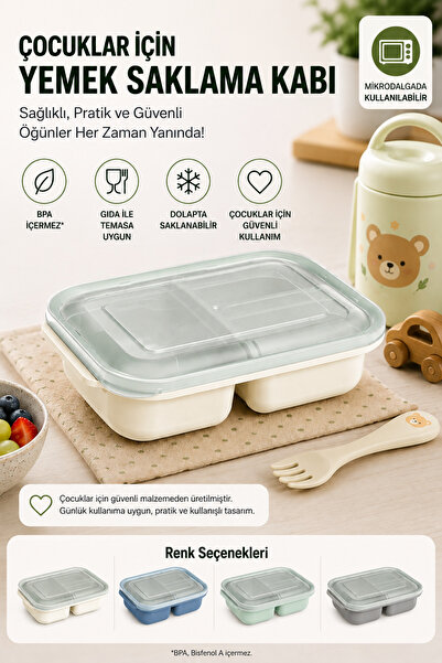Virela Home 3-Compartment Food Storage Container for Kids Green Microwave and...