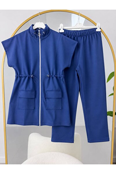 VOLT CLOTHİNG Kadın Bel Büzgülü Yelekli Tesettür Pantolonlu Takım