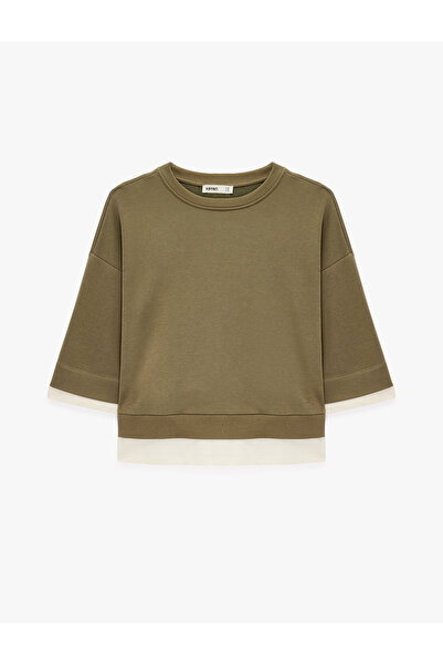 Koton Color Blocked Regular Fit Crew Neck 3/4 Sleeve Basic Sweatshirt