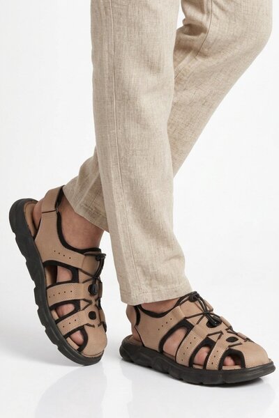Voyager Sand Nubuck Genuine Leather Velcro Men's Sandals