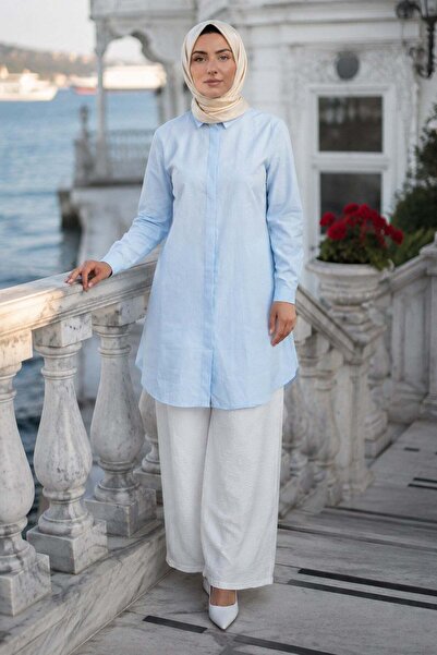 hafsamina Hidden Button Tunic Baby Blue Hm2948