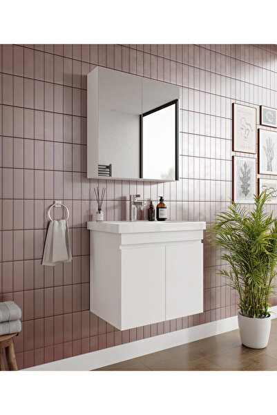 MERLİN MOBİLYA ALNİTAK 2'Lİ BANYO DOLABI TAKIMI-65'lik Hilton Lavabo