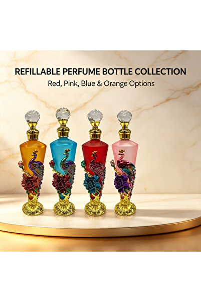 ARIANA 30ml Vintage Glass Perfume Bottle with Peacock & Flower Decor, Refilla...