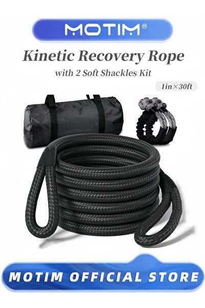 MOTIM 1in×30ft Kinetic Recovery Rope Kit Off-road Snatch Strap with 2 Soft Sh...