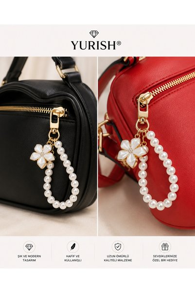 YURISH Pearl Flower Gold Bag Charm and Keychain Charm