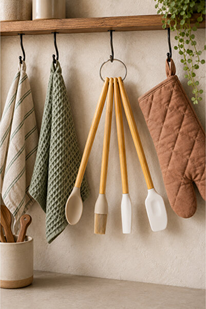 Kitchen Way Silicone Head and Bamboo Handle Set of 4 for Cakes and Pastries K...