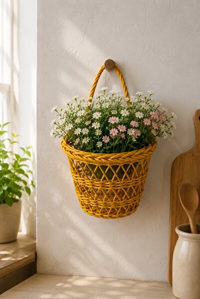 Bayev Favorite 9247 Hanging Rattan Flower Pot Decorative Basket Organizer Basket