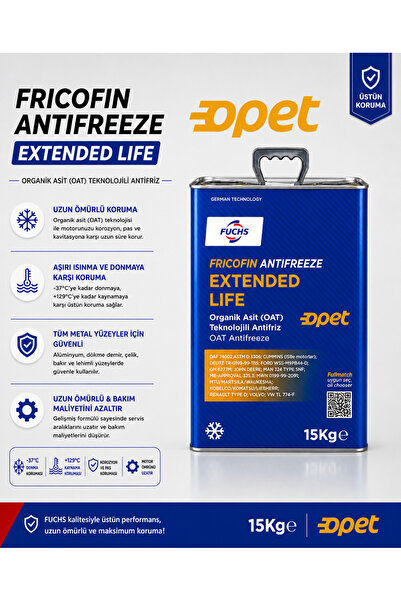 opet Extended Life Antifriz 15 Kg - OAT Organik Konsantre Antifriz