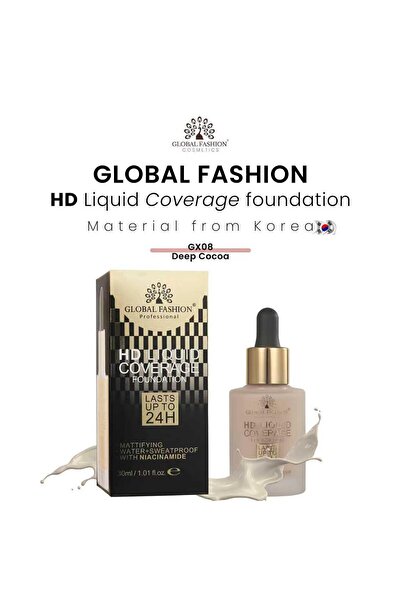global fashion Φον ντε τεν, Υγρό Μέικαπ Κάλυψης HD, 30ml, GX08, Βαθύ Κακάο