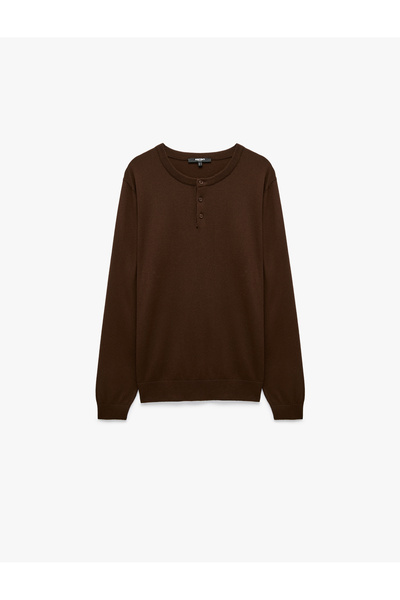 Koton Regular Fit Viscose Blended Buttoned Henley Collar Knit Sweater