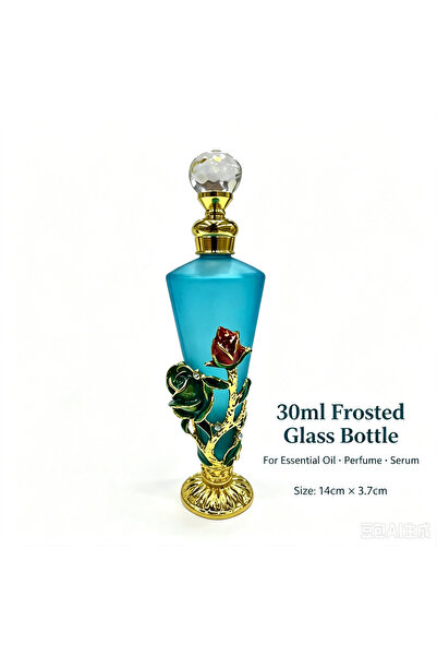ARIANA Luxury 30ml Empty Perfume Bottle with Metal Rose and Rhinestone Decora...