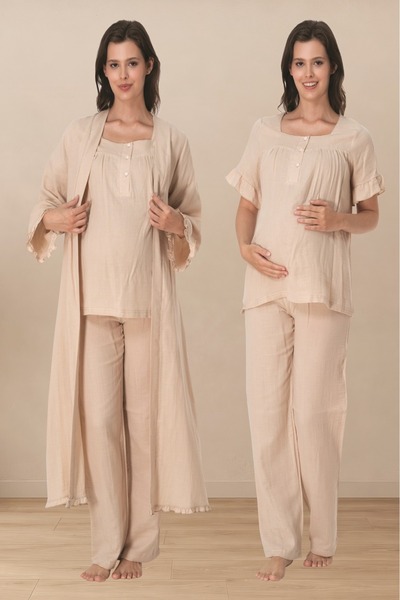 Puerpera Effortt Muslin Fabric Maternity Pajama Set and Dressing Gown 3084