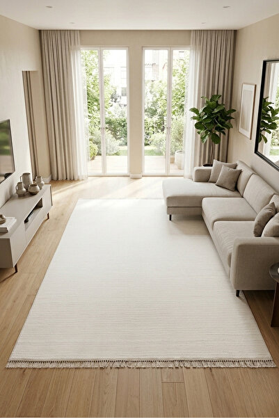 ALA RUGS Modern Dokuma Krem Halı Salon Oturma Odası Koridor Halısı