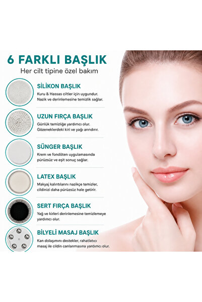Merwish Şarjlı Yüz Temizleme ve Cilt Bakım Cihazı 6 Farklı Başlıklı 15 Kademeli Hız Ayarlı Dijital Ekranlı Type-C Şarjlı