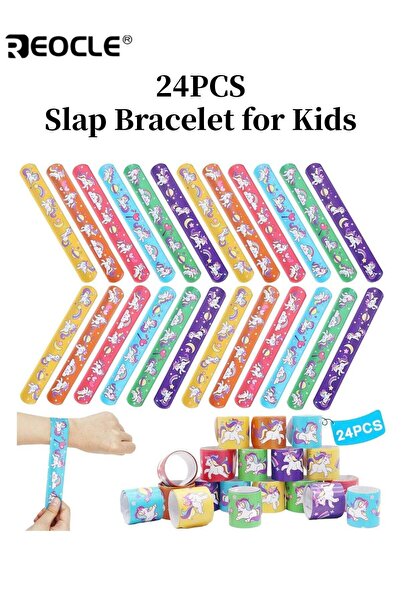 REOCLE 24PCS Kid's Slap Bracelet Party Bag Fillers Colorful Cartoon Design Sn...