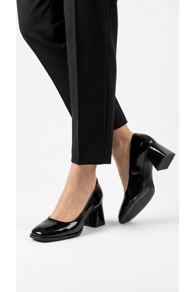 pabucmarketi Black patent leather women's high heel shoes