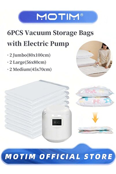 MOTIM Vacuum Storage Bags with Electric Pump 6 Pack Reusable Compression Bags...