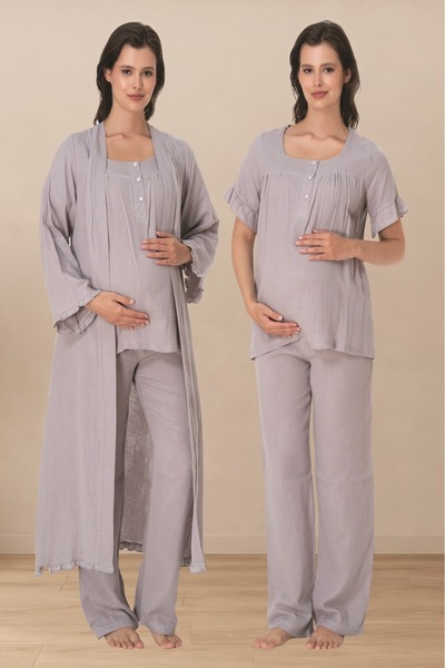 Puerpera Effortt Muslin Fabric Maternity Pajama Set and Dressing Gown 3084
