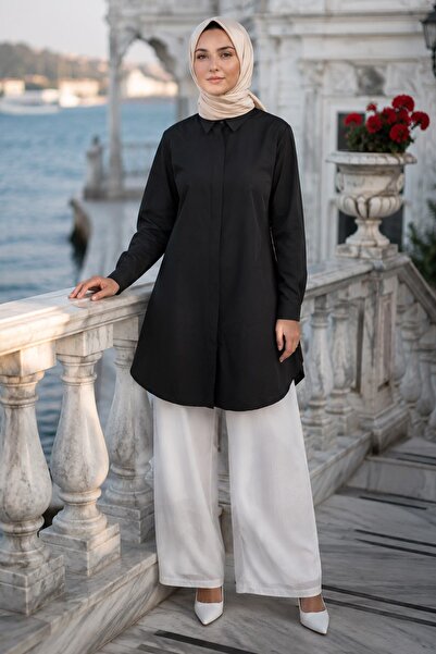 hafsamina Hidden Placket Buttoned Tunic Black Hm2948