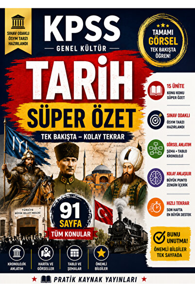 Pratik Kaynak Yayınları KPSS – AGS Tarih Süper Görsel Özet | Tüm Konular | Gö...