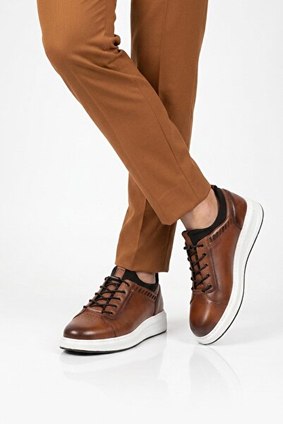 Voyager Taba Genuine Leather Men's Casual Shoes with Rubber Laces