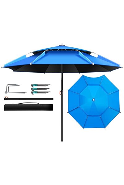 FOXMAG24 Sun protection umbrella, diameter 2.2 m, with stakes and cover, blue
