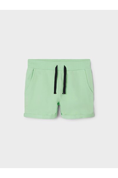 Name it Pantaloni scurți din bumbac pentru copii, verde, cu talie reglabilă.